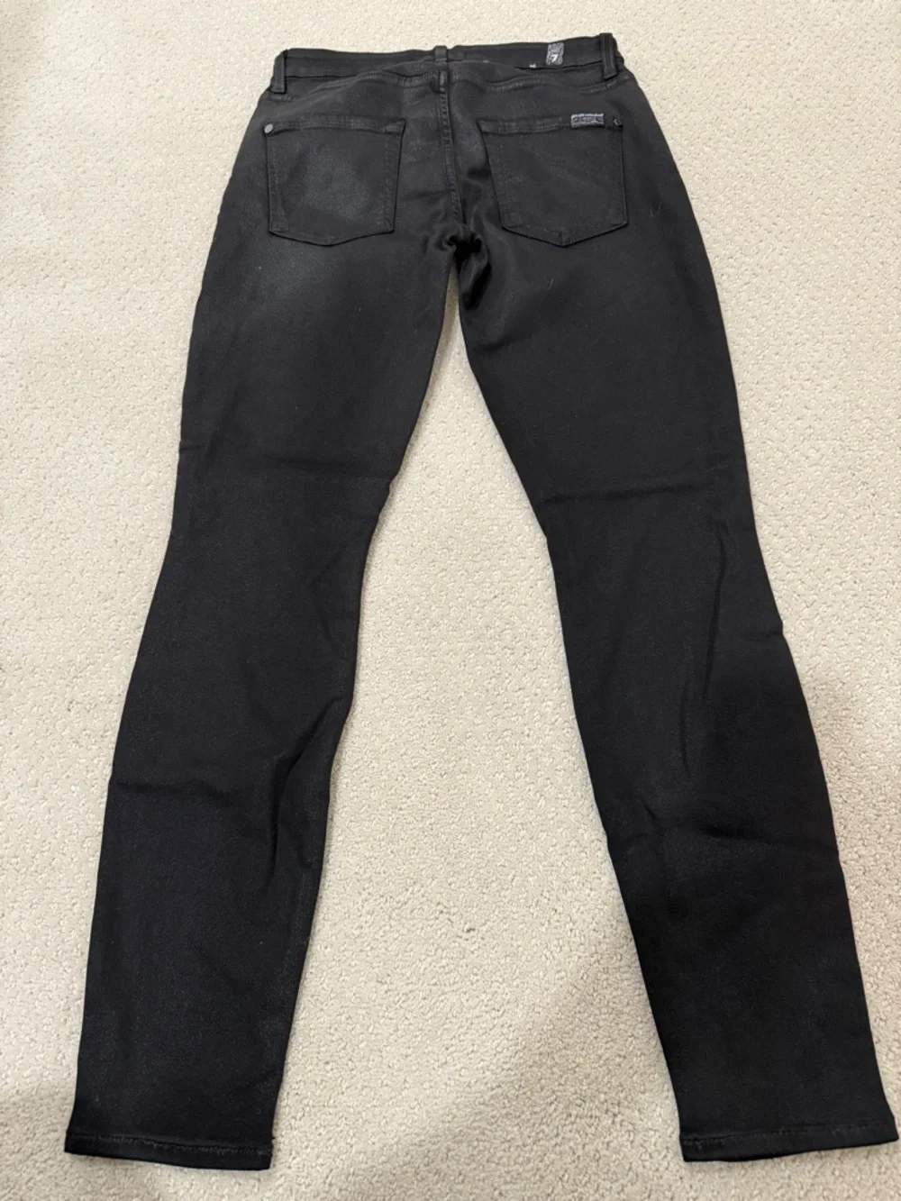 7 For All Mankind Black Coated Skinny Jeans Size 28 Mid Rise Stretch Denim